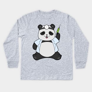 Panda as doctor with syringe Kids Long Sleeve T-Shirt